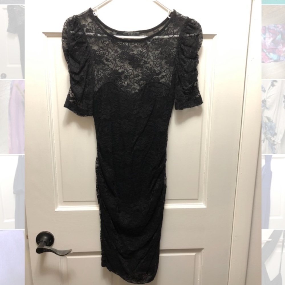 Guess Black Lace Dress with Sleeves